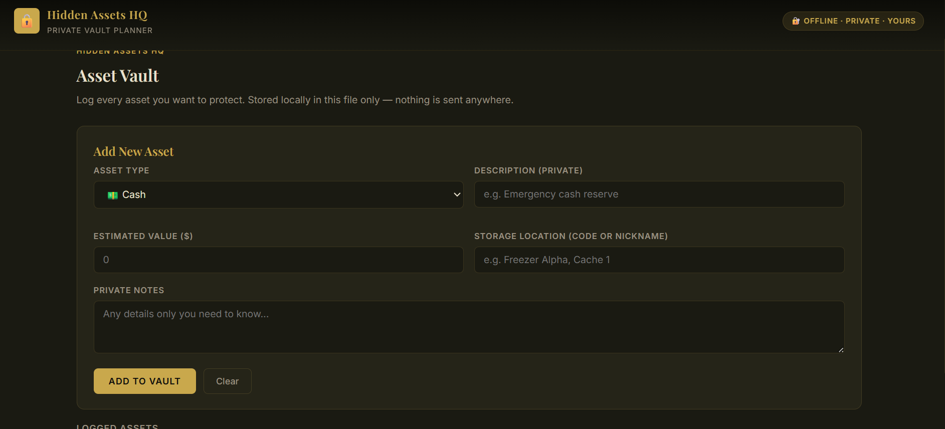 HIDDEN ASSETS VAULT PLANNER