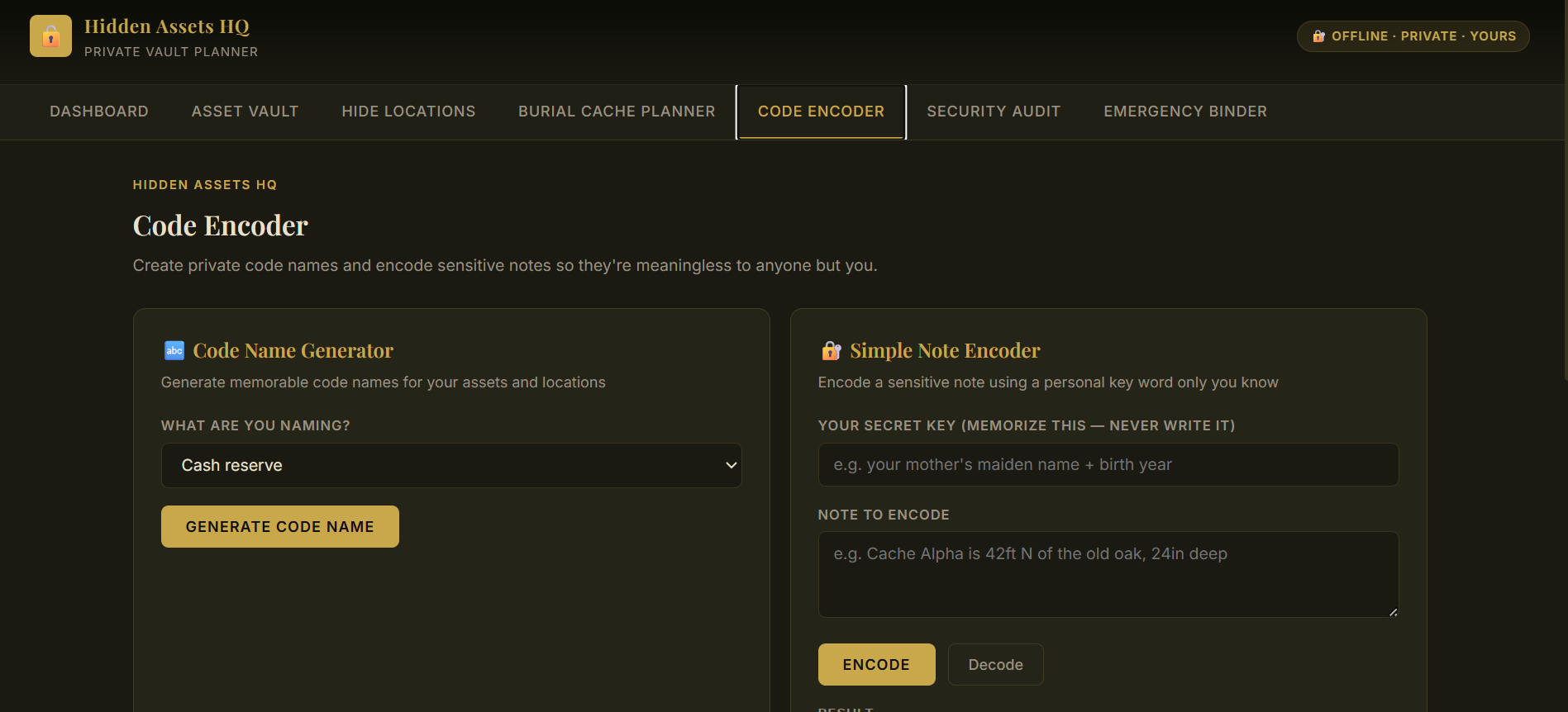 HIDDEN ASSETS VAULT PLANNER