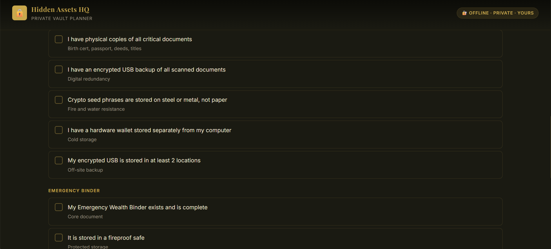 HIDDEN ASSETS VAULT PLANNER