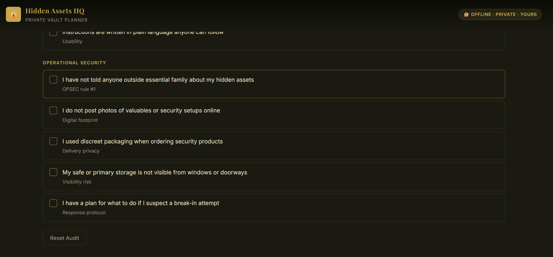 HIDDEN ASSETS VAULT PLANNER