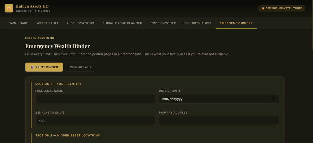 HIDDEN ASSETS VAULT PLANNER