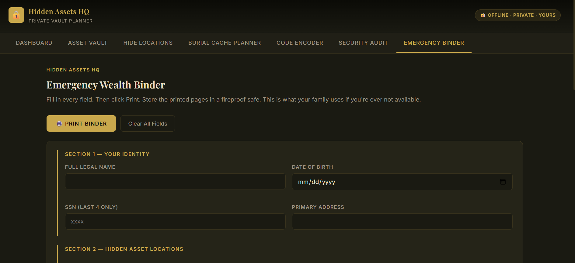 HIDDEN ASSETS VAULT PLANNER