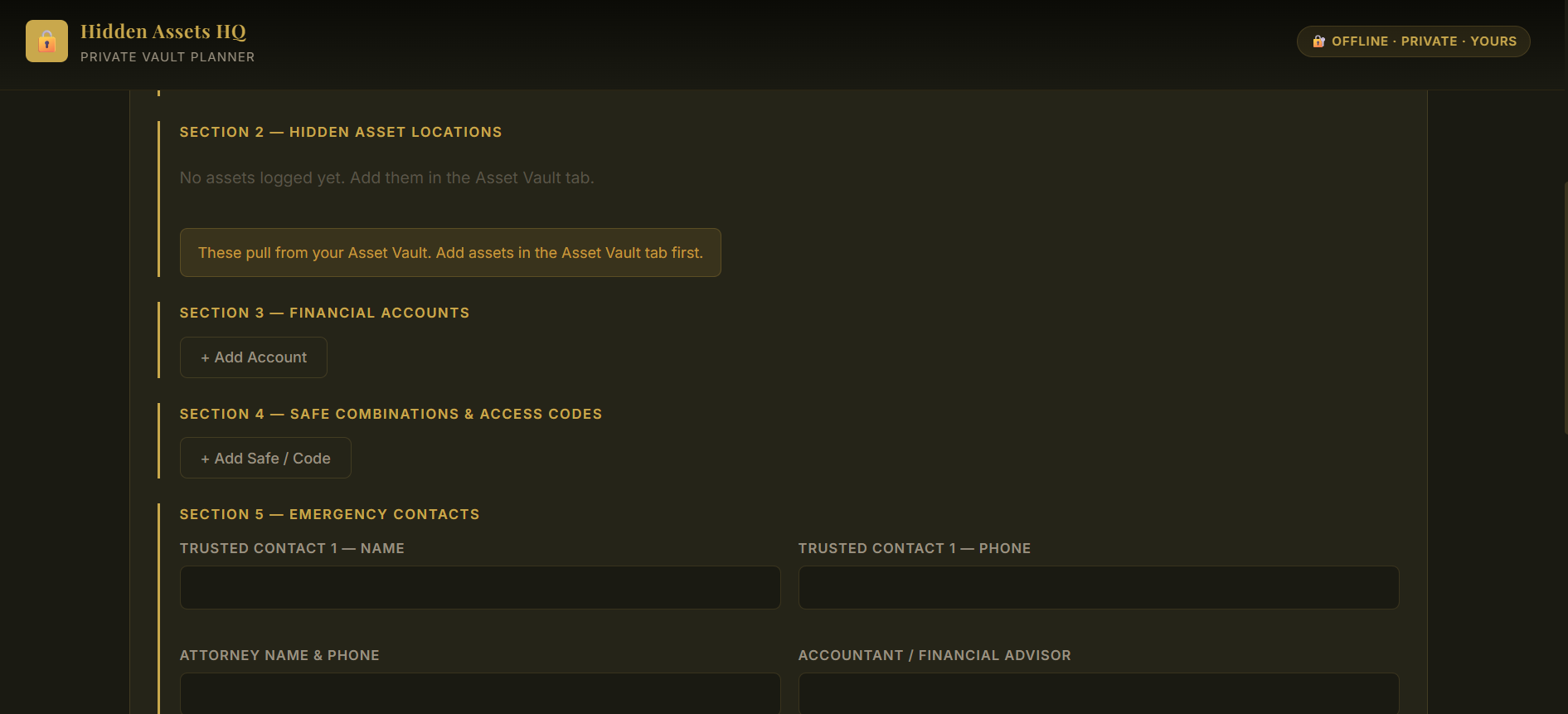 HIDDEN ASSETS VAULT PLANNER